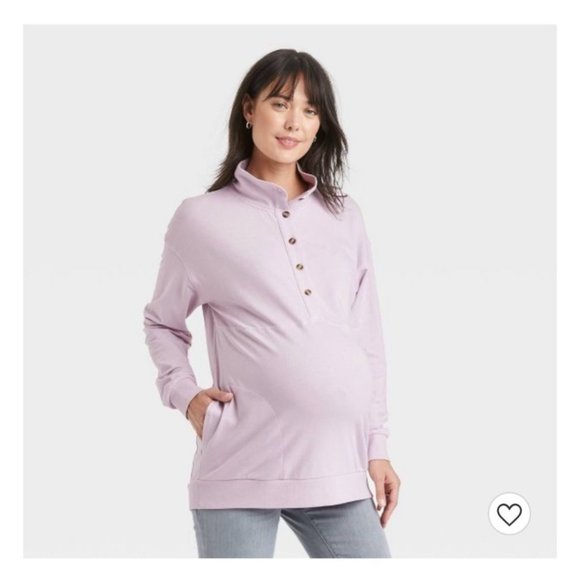 Isabel Maternity by Ingrid & Isabel Sweaters - Isabel Maternity Light Purple Button Front Maternity Light Weight Sweatshirt M